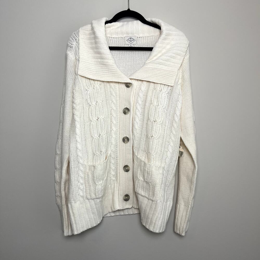 NWT St. John Bay Cream Long‎ Sleeve Button Front Cable Knit Chunky Sweater Sz 1X